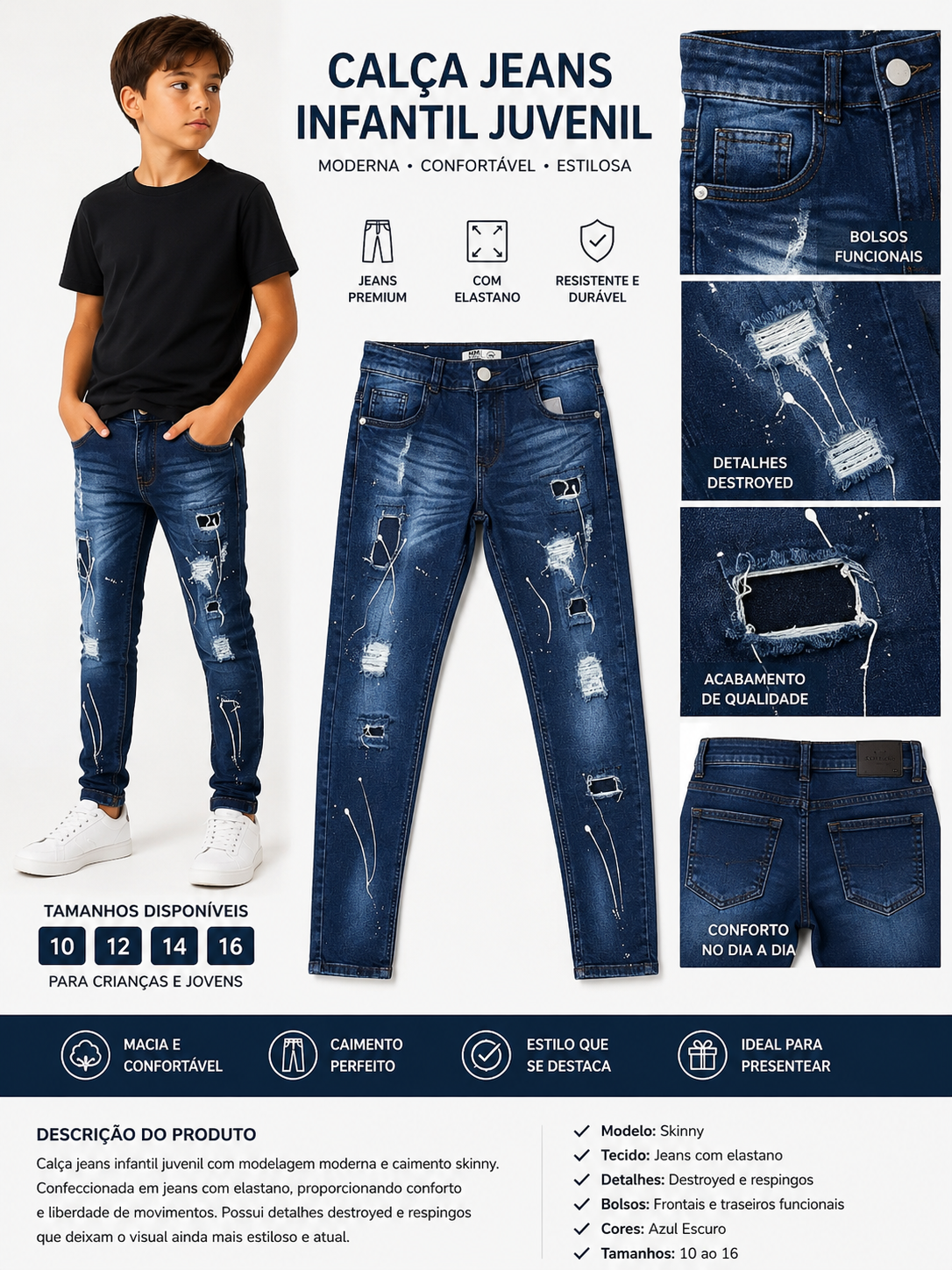 Calça Jeans Jogador juvenil