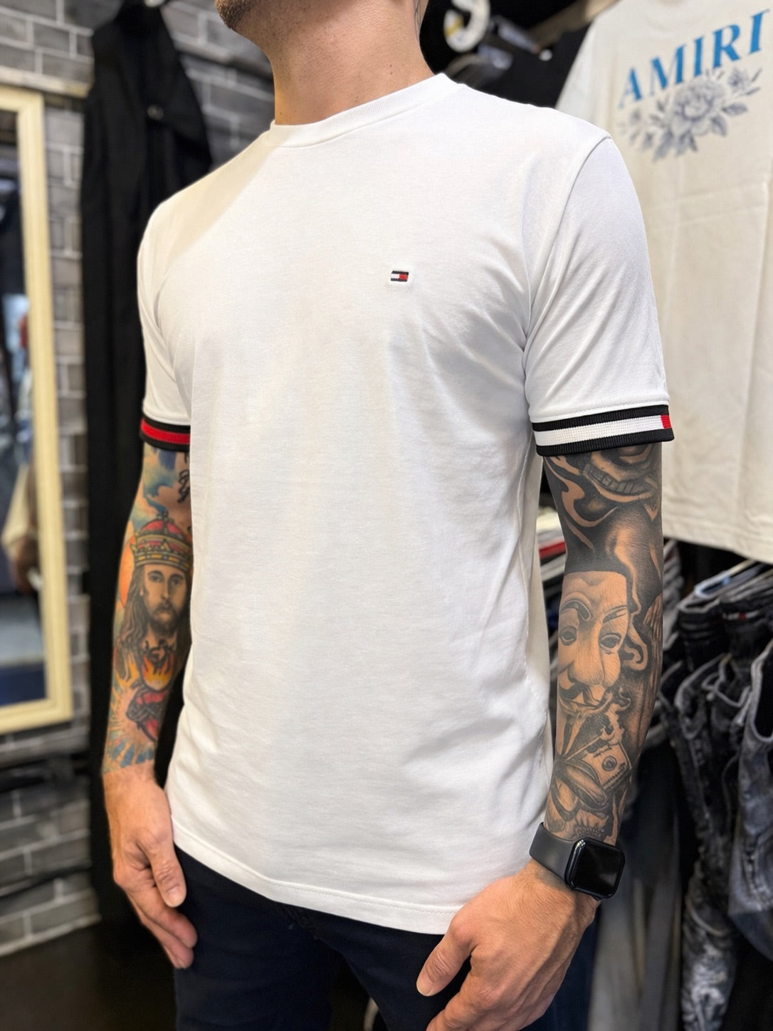 Camiseta Tommy Hilfiger Piquet Global Stripe Branca
