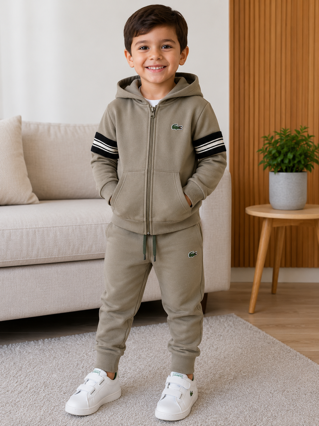 Conjunto Moletom Lacoste Infantil Caqui